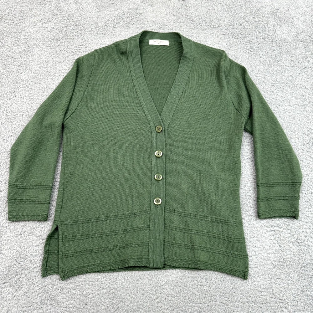 Bonmarche Wool Cardigan Sweater Womens M/L Green Quiet Luxury Elegant Timeless